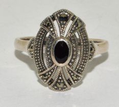 A 925 silver marcasite Art Deco style ring Size S