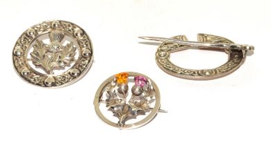 3 Vintage silver Scottish brooches.