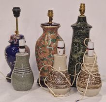 Collection of table lamps to include Purbeck Pottery examples.
