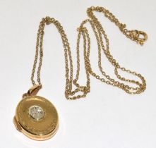 9ct gold Diamond set pendant locket chain is 52cm long