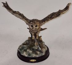 "The Juliana Collection" contemporary figurine of an owl on wooden plinth.