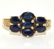 9ct gold ladies Sapphire 7 stone ring size N
