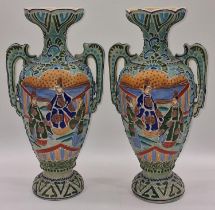 A pair of oriental style vases each 34cm tall.
