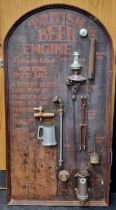 Large "British Beer Engine" pub display on wooden board 137x71cm.