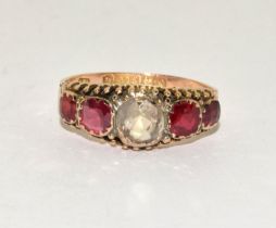 Antique 9ct gold Yellow Sapphire and Almandine garnet ring size P