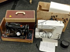 Pfaff hobby 382 vintage electric sewing machine with box together with a vintage cased Singer sewing