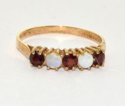 9ct gold ladies antique set Opal and garnet ring size R