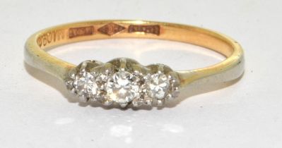 18ct gold and Platinum (tested) 3 stone Diamond ring size M