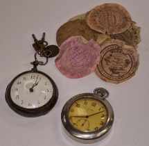 Vintage Cyma military WW2 era pocket watch together with a vintage silver cased pocket watch. Also