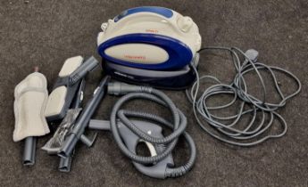 Polti Vaporetto electric steam cleaner with accessories.