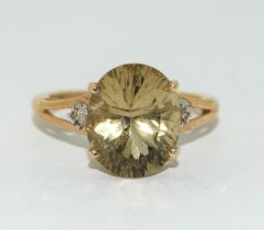 9ct gold ladies Lemon Quarts and Diamond ring size N