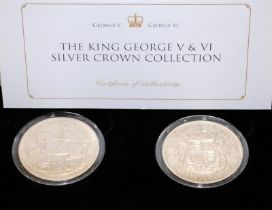 King George V and King George VI 2 x Crown Coin Collection, cased with certificate