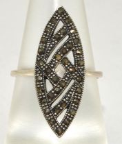 A 925 silver marcasite large dress ring Size O