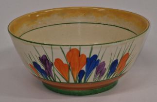 Clarice Cliff vintage Crocus pattern bowl with marks to the base 16.5cm diameter.
