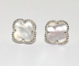 Silver and Mother of Pearl clover shape stud earrings