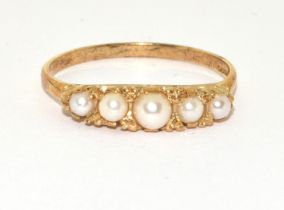 9ct gold ladies antique set 5 tone pearl ring size S