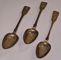Three Georgian silver hallmarked serving spoons one being an Exeter assay mark 178g total weight.