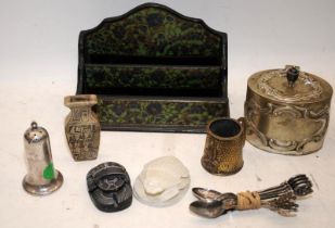 Vintage "Kashmiri " papier mache letter rack and a quantity of mixed curios