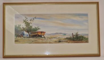 John Grant: Local artist framed and glazed watercolour painting "Tranquil Haven" 75x42cm.