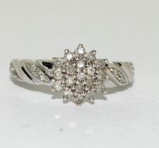 9ct white gold Diamond cluster ring approx 0.25ct size L