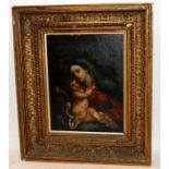 Antique oil on board Madonna and Child in the manner of 16th Century Masters in similarly antique