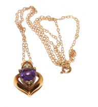 Amethyst and Diamond pendant necklace on a 42cm chain