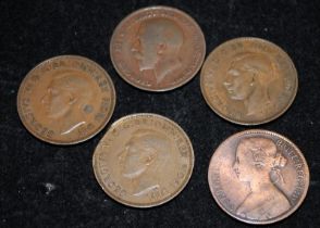 5 x Collectible GB Pennies including 3 x 1950 and 1919 Kings Norton mint mark