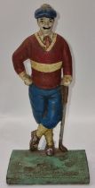 Vintage painted cast metal doorstop of a golfer 26cm tall.