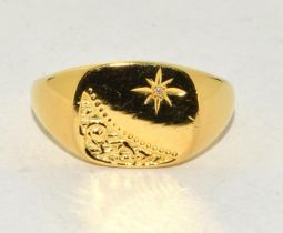 New gold on 925 silver mens gemset signet ring, Size Y 1/2.