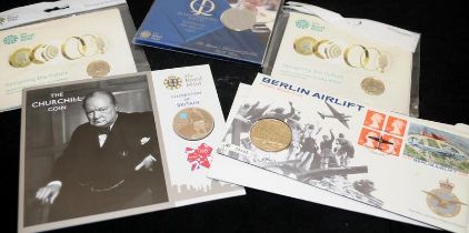 A collection of Royal Mint BU and carded Coins to include 2 x 2017 £1 coin, 2012 £5 Crown, 2012