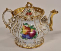 CT Carl Tielsch Altwasser German porcelain tea pot with gilt decoration. Makers mark to base 21cm