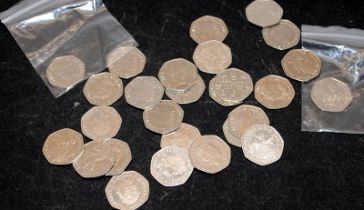 A collection of Beatrix Potter themed 50p Fifty Pence coins. 27 in lot