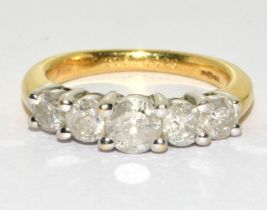 A Diamond 5 stone (approx 1.00ct) and 18ct gold ring Size J