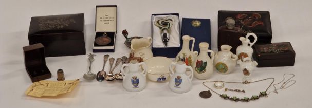 Collection of miscellanous curios to include Lacquered boxes, silver plated tea spoons, crested