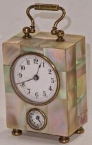 Small cabinet mother of pear alarm clock 10cm tall including handle.