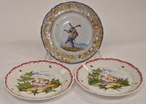 Three French hand decorated plates please examine.