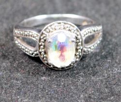 A white Mystic Topaz 925 silver ring Size N 1/2.