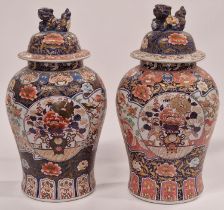 Pair of large Imari temple vases with markings to bases please examine each 50cm tall.