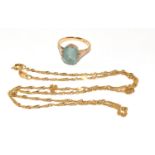 9ct gold ladies Aquamarine ring set in a vintage setting size K together a gold chain total 4g