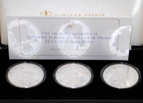 Queen Elizabeth II Sapphire Jubilee Silver Proof £5 Five Pound Coin Collection of 3 x Crown Coins.