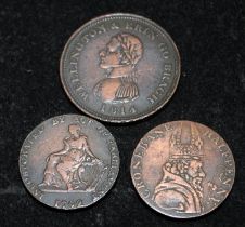 Antique Coins: 1780 Cronebane Associated Irish Miners Half Penny Toke c/w 2 Antique Dublin Tokens