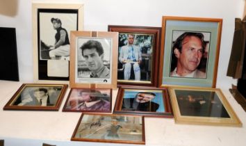 A collection of framed autographed photo's of male stars including Burt Reynolds, Kevin Costner,