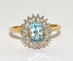 Sapphire/Diamond 9ct gold ring Size P +