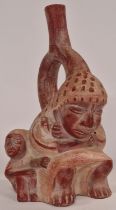 Mochi Culture vintage reproduction terracotta stirrup figurine 27cm tall.