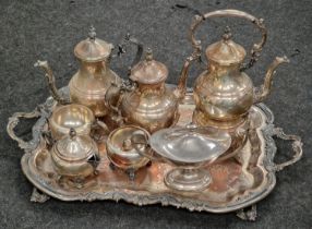 Large vintage silver plated tray together with a quantity of other plated items.