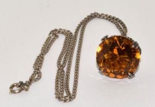 Antique citrine sterling silver fob and chain.