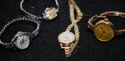 A small collection of vintage ladies cocktail watches to include an Omega and a gold headed 'red