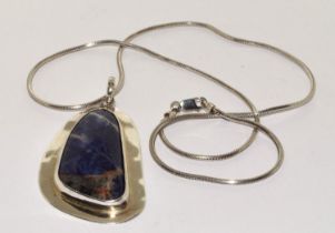 Huge lapis Lazuli handmade silver pendant and chain.