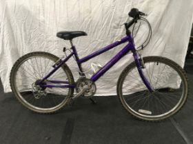 A Raleigh Salsa purple girls mountain bike.