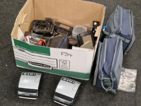 Box of miscellaneous camera equipment to include Polaroid (REF 36).